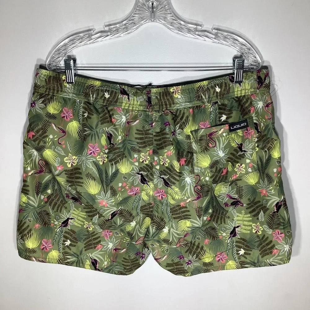 Liquid Mens Swim‎ Shorts Green Floral Size XL NWT